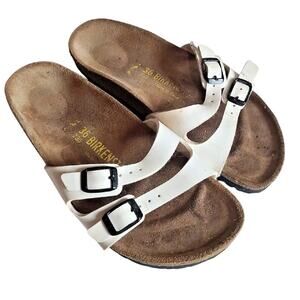 Birkenstock Ibiza White Birko-Flor Slide Slip On Sandals Womans Size 36